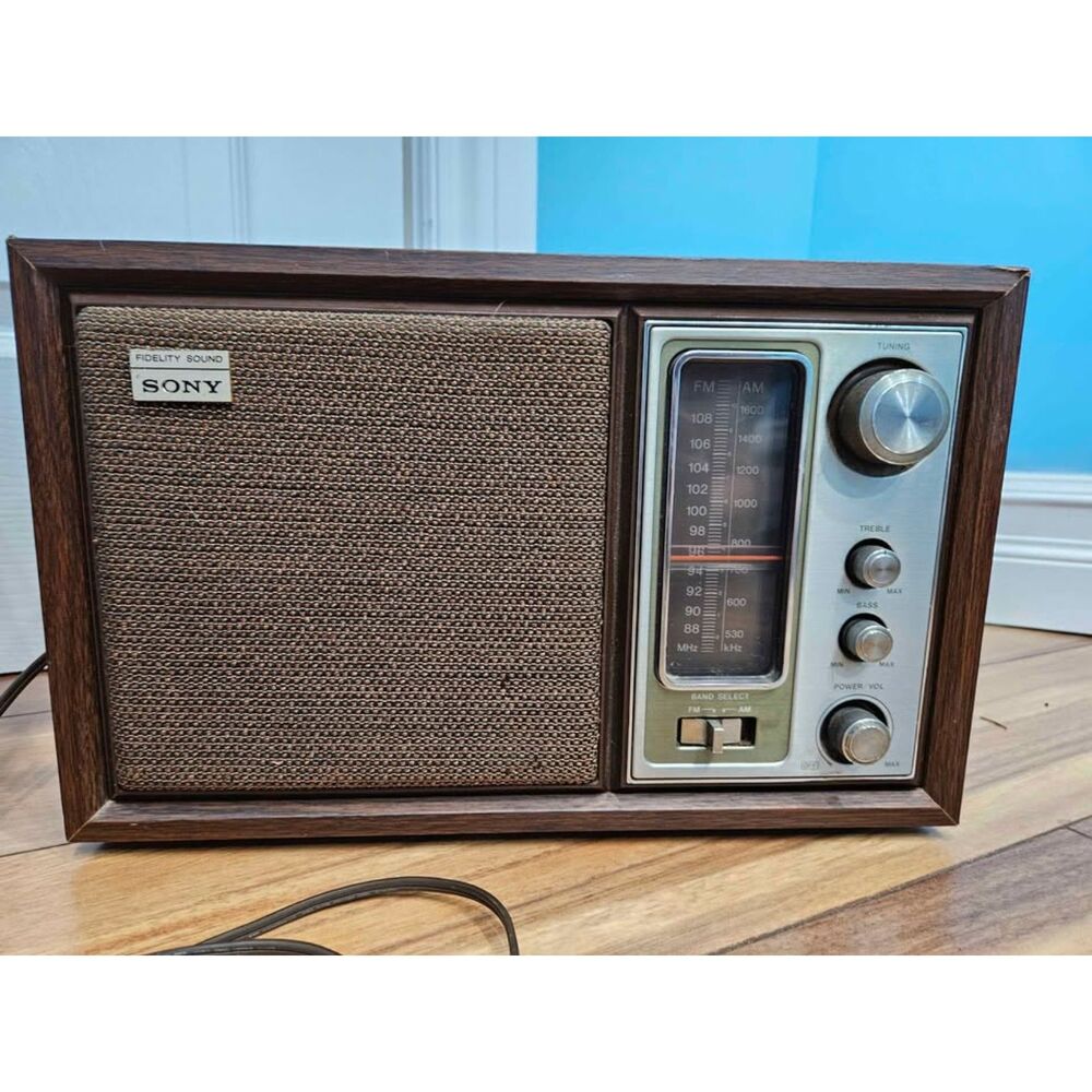 VTG 60s Sony ICF-9650W Fidelity Sound AM/FM Tabletop Stereo Radio Wooden Case